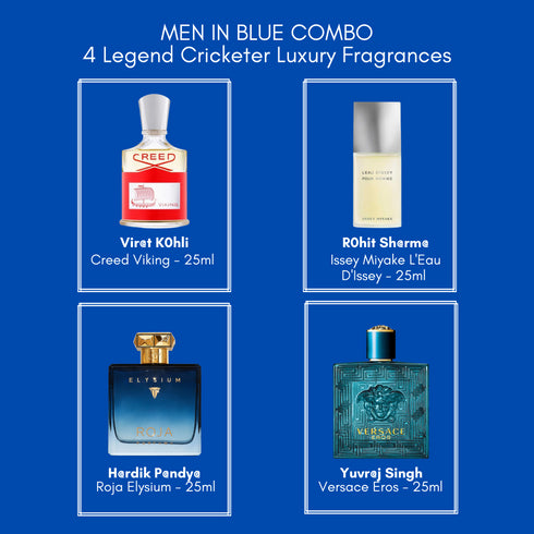 Men In Blue - 4 Legend Cricketer Fragrances (25ml Each, Prepaid Only)