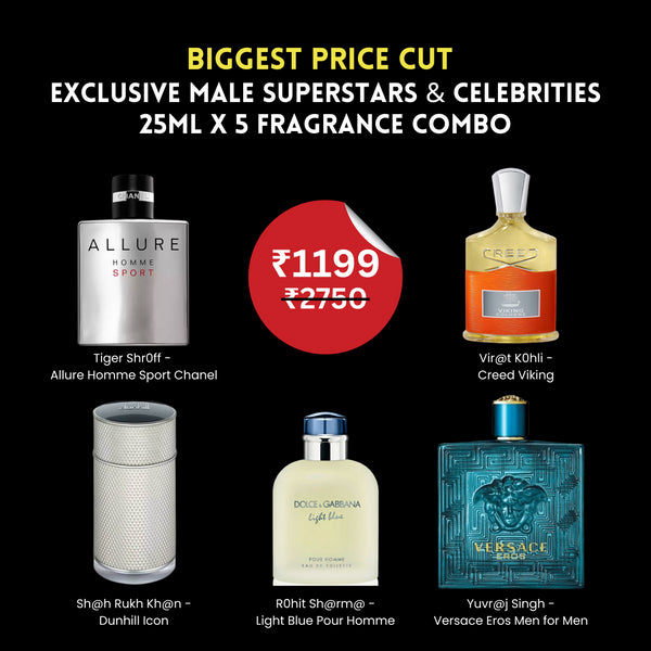 5 Male Superstars & Celebrities Fragrances - (25ml Each, Prepaid Only) PerfumeSteal.in 