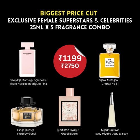 5 Female Superstars & Celebrities Fragrances - (25ml Each, Prepaid Only) PerfumeSteal.in 